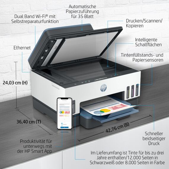 HP Smart Tank 7306 Wireless All-in-One Farbe Drucker, Beidseitiger Druck; Kopierer, Scanner, 4 image