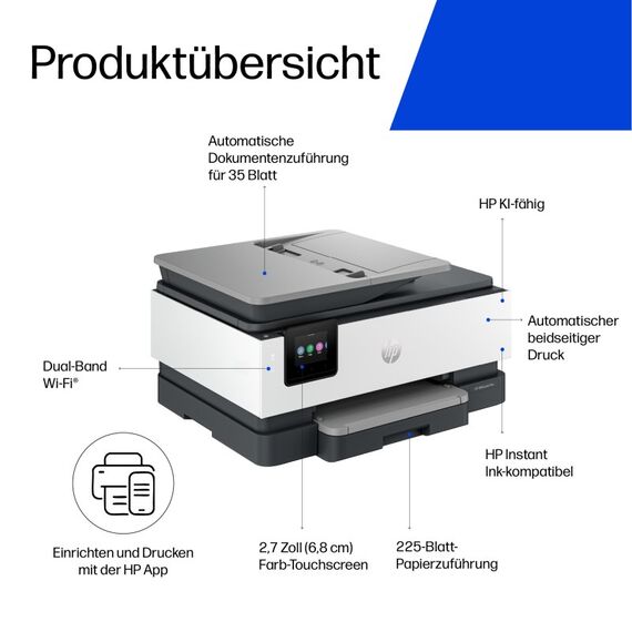 HP OfficeJet Pro 8125e Wireless All-in-One Farbe Drucker, Instant Ink; Beidseitiger Druck, 6 image