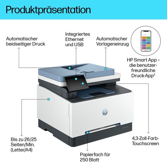 HP LaserJet Pro 3302fdn Multifunction Farbe Drucker, Nur Ethernet; Kopierer, Scanner, 3 image
