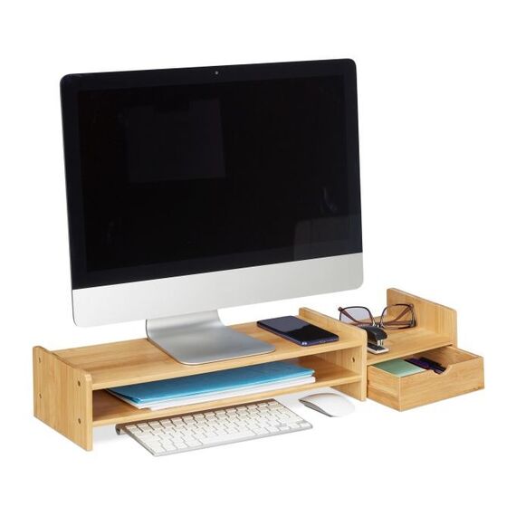 Relaxdays Monitorständer mit Fächern Tisch/Bank Natürlich/Natur
