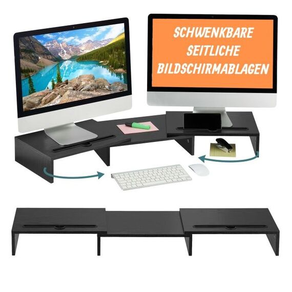 Relaxdays Monitorständer für 2 Monitore Tisch/Bank Schwarz