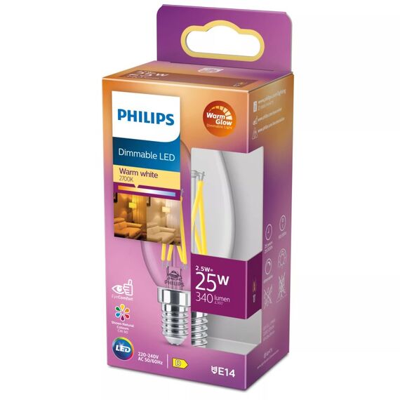Philips Filament-Kerzenlampe, B35 E14, transparent, 25 W, 2 image