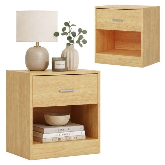 Relaxdays Nachttisch mit Schublade 2er Set Nachtständer 1 Schublade(n) Holz