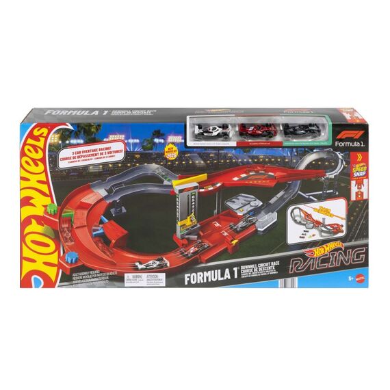 Hot Wheels Racing Formel-1-Downhill-Rennstrecke mit 3 Die-Cast-F1-Spielzeugautos im Maßstab 1:64, 6 image