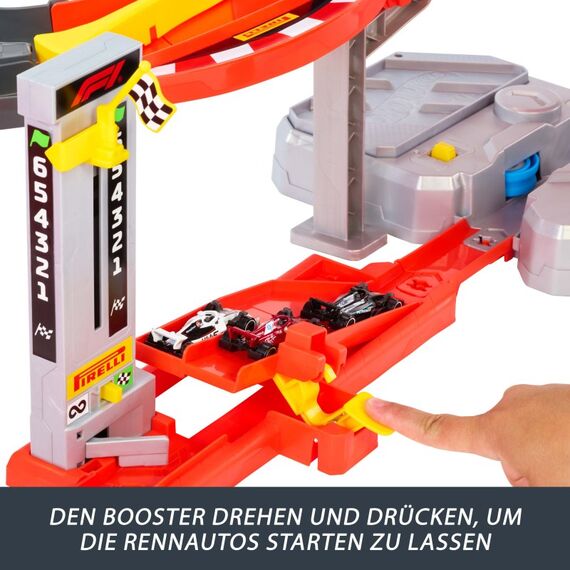 Hot Wheels Racing Formel-1-Downhill-Rennstrecke mit 3 Die-Cast-F1-Spielzeugautos im Maßstab 1:64, 10 image