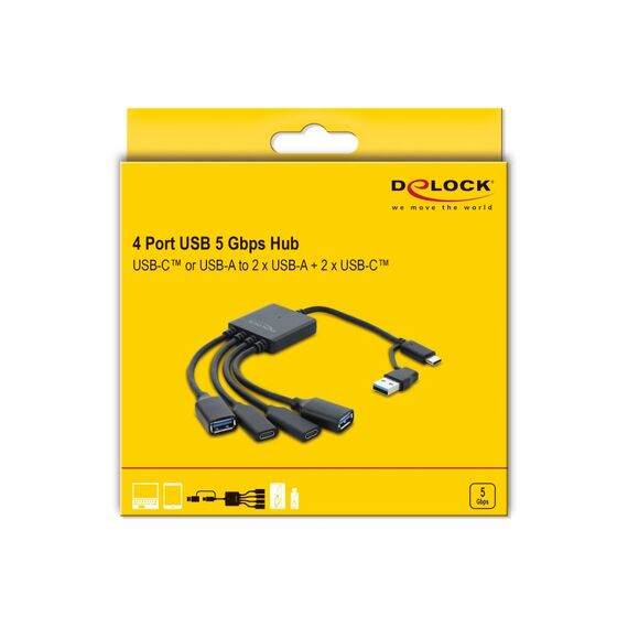 DeLOCK 64375 Schnittstellen-Hub USB 3.2 Gen 1 (3.1 Gen 1) Type-A + Type-C 5000 Mbit/s Schwarz, 3 image
