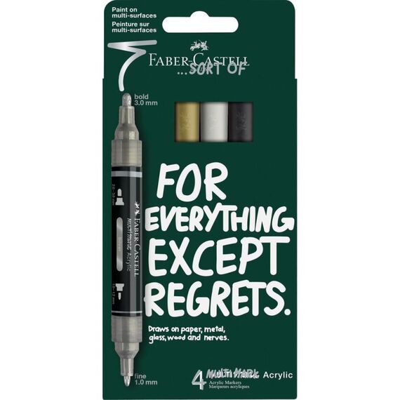 Faber-Castell 186010 Marker 4 Stück(e) Rundspitze Schwarz, Weiß, Silber, Gold