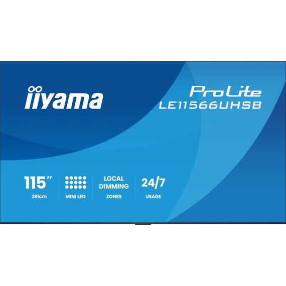 iiyama 115У LFD MINI LED, VA 750cd/m2 vesa Digital Signage Flachbildschirm 2,92 m (115") WLAN 750 cd/m² 4K Ultra HD Schwarz Eingebauter Prozessor Android 24/7