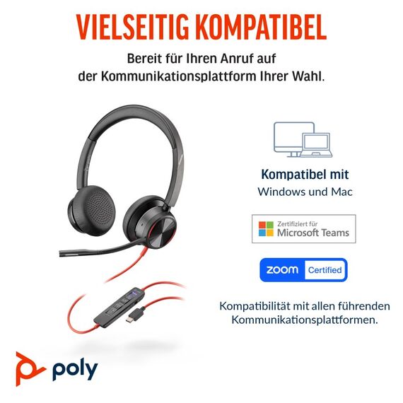 HP Poly Blackwire 8225 USB-C Stereo-Headset + USB-C/A-Adapter, 3 image