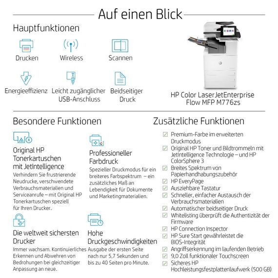 HP Color LaserJet Enterprise Flow LaserJet Enterprise Flow M776zs Wireless Multifunction Farbe Drucker, Kopierer, Scanner; Duplex, 7 image