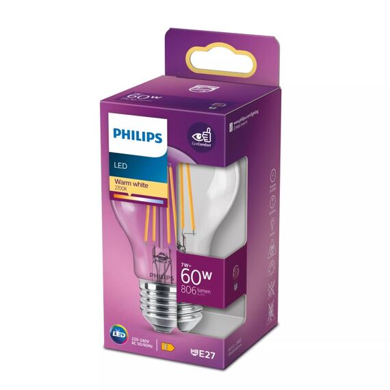 Philips Filament-Lampe, transparent, 60 W A60 E27, 2 image