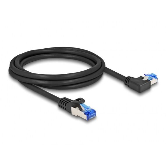 DeLOCK RJ45 Netzwerkkabel Cat.6A S/FTP gerade / links gewinkelt 2 m schwarz, Länge: 2 m