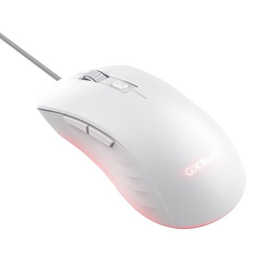 Trust GXT924W YBAR+ Maus Gaming Rechts USB Typ-A Optisch 25600 DPI, Farbe: Weiß, Länge: 1,8 m