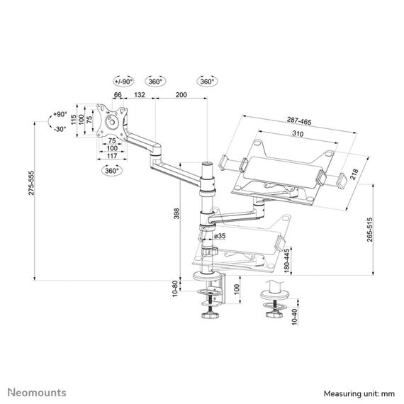 Neomounts DS20-425BL2 Monitorarm mit Laptop-Halterung 17-27" - platzsparend, 19 image