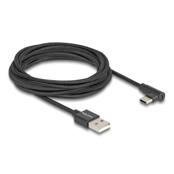DeLOCK USB 2.0 Kabel Typ-A Stecker zu USB Type-C Stecker gewinkelt 3 m schwarz, Länge: 3 m