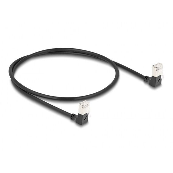 DeLOCK RJ45 Netzwerkkabel Cat.6A S/FTP Slim 90° unten / unten gewinkelt 0,5 m schwarz, Länge: 0,5 m
