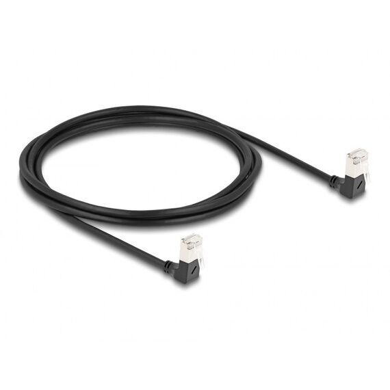 DeLOCK RJ45 Netzwerkkabel Cat.6A S/FTP Slim 90° unten / unten gewinkelt 2 m schwarz, Länge: 2 m