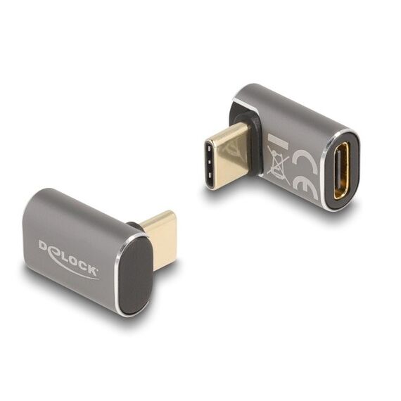 DeLOCK USB Adapter 40 Gbps USB Type-C PD 3.0 100 W Stecker zu Buchse gewinkelt 8K 60 Hz Metall