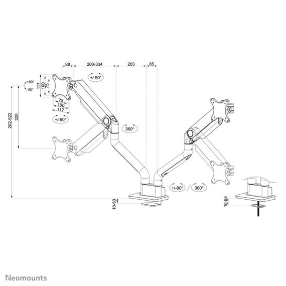 Neomounts DS70S-950BL2 Monitorarm 17-35" - Gasfeder - Topfix - 180°-Stopp, 19 image