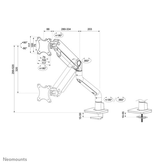 Neomounts DS70S-950WH1 Monitorarm 17-49" - Gasfeder - Topfix - 180°-Stopp, 20 image