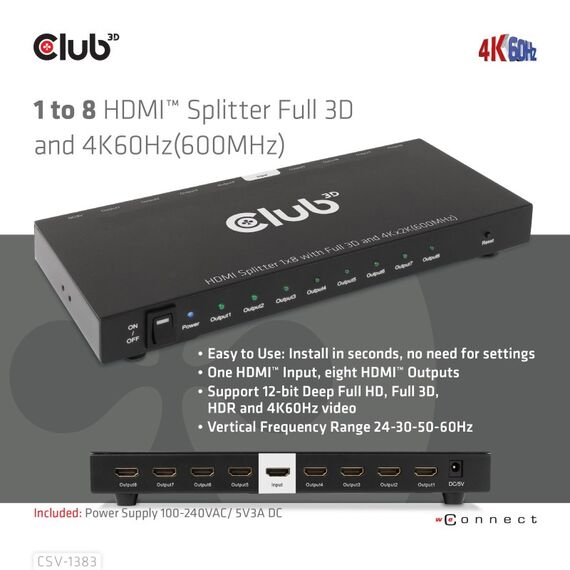 CLUB3D 1 auf 8 HDMI™ Splitter Full 3D und 4K60Hz(600MHz), 5 image