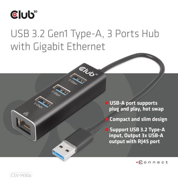CLUB3D CSV-1430a Kabelgebunden USB 3.2 Gen 1 (3.1 Gen 1) Type-A Schwarz, 4 image