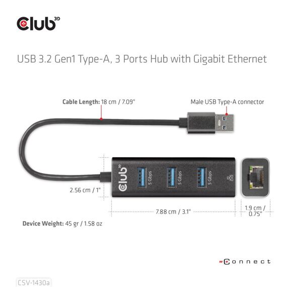 CLUB3D CSV-1430a Kabelgebunden USB 3.2 Gen 1 (3.1 Gen 1) Type-A Schwarz, 6 image