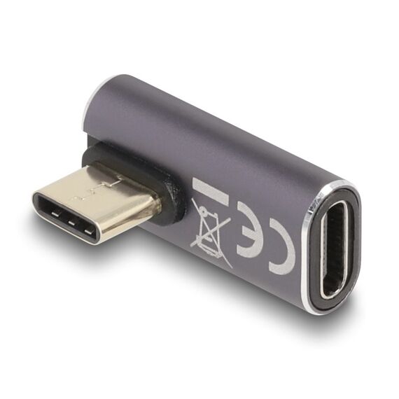 DeLOCK USB Adapter 40 Gbps USB Type-C PD 3.0 100 W Stecker zu Buchse gedreht gewinkelt links / rechts 8K 60 Hz Metall