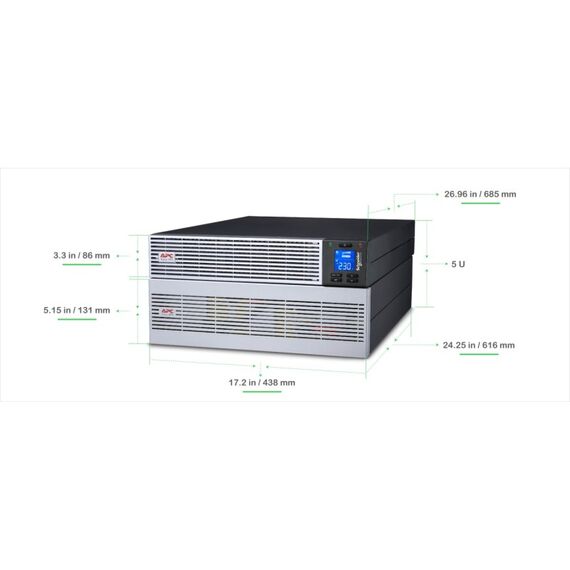 APC Easy UPS On-Line, 6kVA/6kW, Lithium-Ionen, Rack/Tower 5 HE, 230V, 1 festverdrahteter (1P+N+E) Ausgang, Intelligenter Kartensteckplatz, verlängerte Laufzeit, mit Schienenkit, 5 image