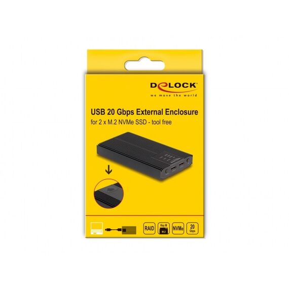 DeLOCK Externes Gehäuse USB 20 Gbps für 2 x M.2 NVMe PCIe SSD mit USB Type-C Buchse und RAID - werkzeugfrei, 4 image