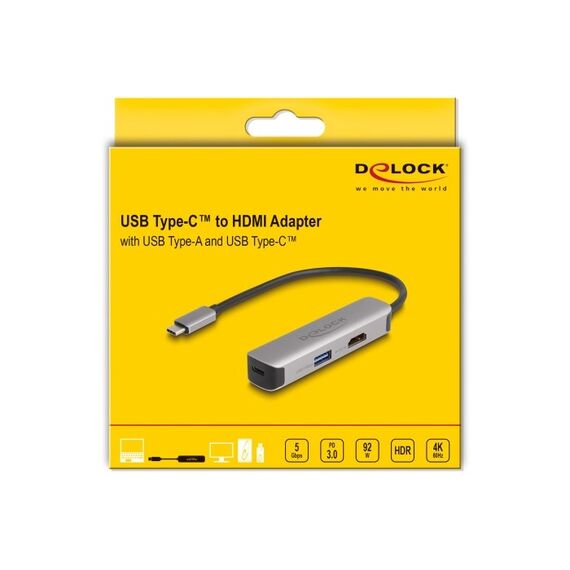DeLOCK USB Type-C Adapter zu HDMI 4K 60 Hz mit USB Typ-A und USB Type-C Daten + PD 92 W, 3 image