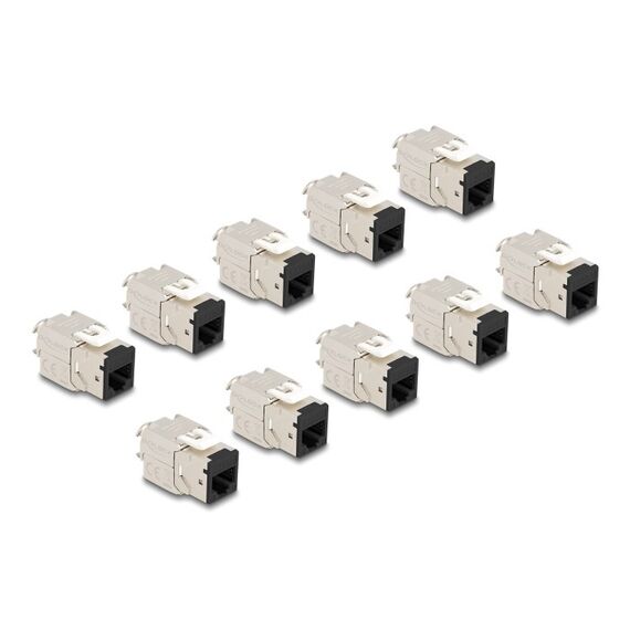 DeLOCK Keystone Modul RJ45 Buchse zu LSA Cat.6A werkzeugfrei schwarz Set 10 Stück, Farbe: Schwarz