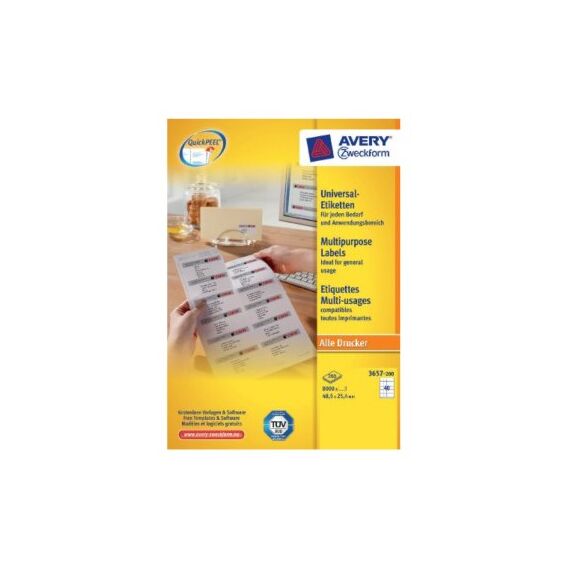 Avery 3657-200 selbstklebendes Etikett Weiß 8000 Stück(e)