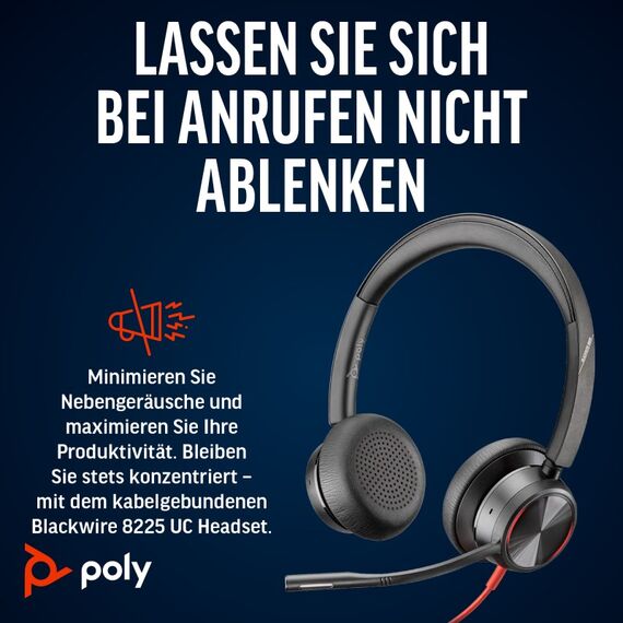 HP Poly Blackwire 8225 USB-C Stereo-Headset + USB-C/A-Adapter, 4 image
