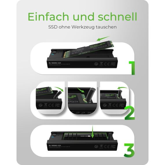 ICY BOX IB-180MC-C31, M.2 NVMe & SATA Docking, USB 3.2 Gen 2 Type-C®, Werkzeuglos, Aluminium, schwarz, 2 image