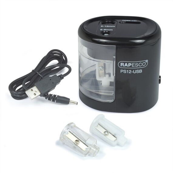 Rapesco PS12-USB Elektrischer Bleistiftspitzer Schwarz, Transparent, 2 image