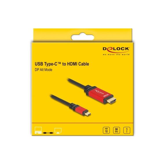 DeLOCK USB Type-C zu HDMI Kabel (DP Alt Mode) 8K 60 Hz mit HDR Funktion 3 m rot, Länge: 3 m, 3 image