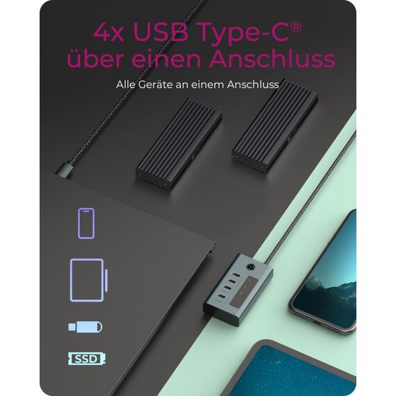 ICY BOX IB-HUB1454-C31, 4 Port Type-C USB 3.2 Gen 2 Type-C Hub, Aluminiumgehäuse, 2 image