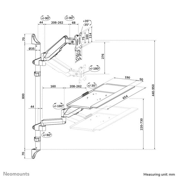 Neomounts WL90-325BL1 Sitz-Steh-Arbeitsplatz-Wand 17-32" - Gasfeder, 13 image