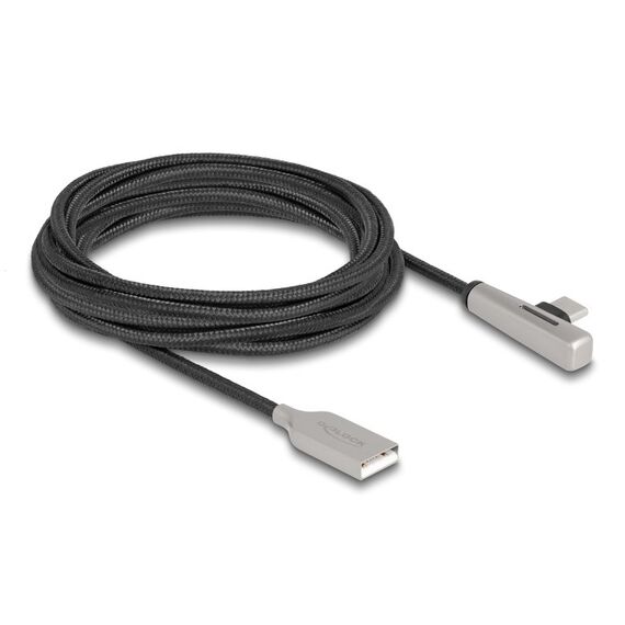 DeLOCK USB 2.0 Kabel Typ-A Stecker zu USB Type-C Stecker gewinkelt mit LED und Schnellladefunktion 60 W 3 m, Länge: 3 m
