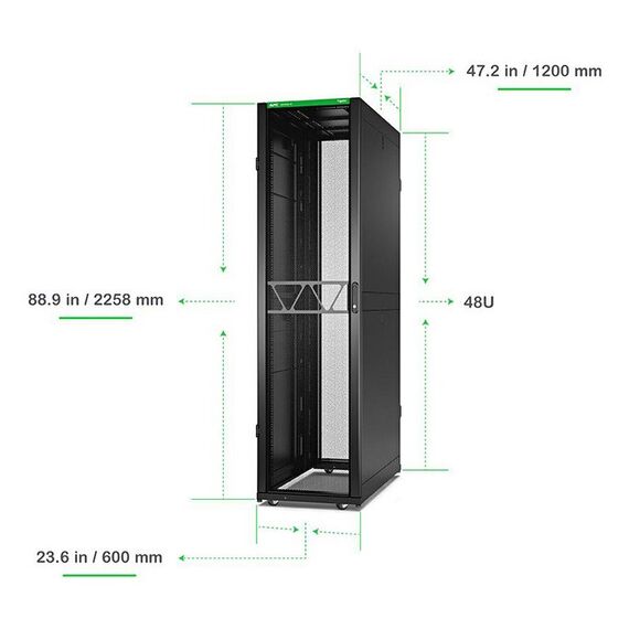 APC NetShelter SX Server Rack Gen 2, 48 HE, 2258H x 600W x 1200D mm, mit Seitenwänden, Schwarz, Farbe: Schwarz, 3 image