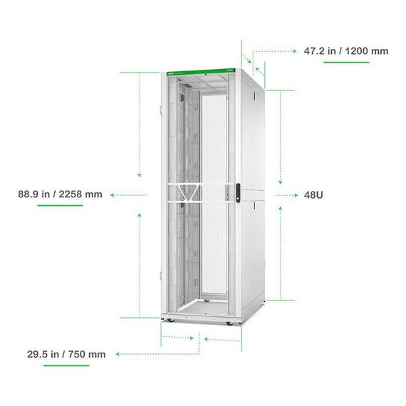 APC NetShelter SX Server Rack Gen 2, 48 HE, 2258H x 750W x 1200D mm, mit Seitenwänden, Weiß, 4 image