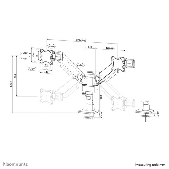 Neomounts DS65S-950WH2 Monitorarm 24-34" - Gasfeder - Topfix - mehrfach verstellbar - 180°-Stopp, Farbe: Weiß, 18 image