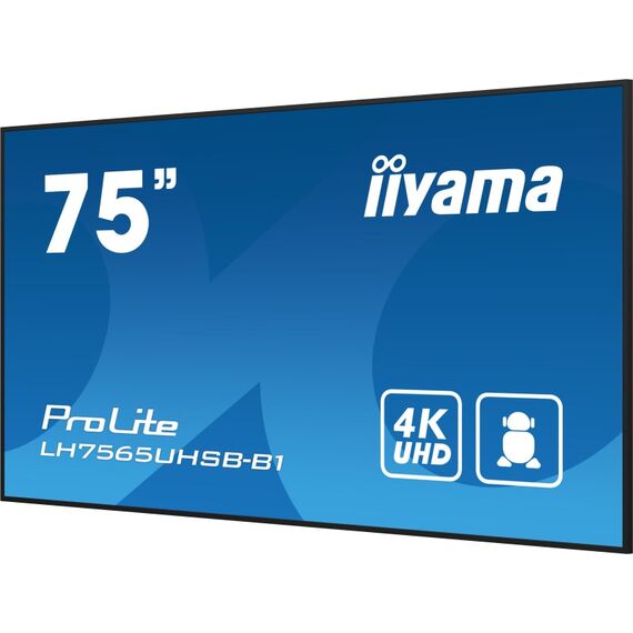 iiyama LH7565UHSB-B1 Signage-Display Kiosk-Design 189,2 cm (74.5") LED WLAN 800 cd/m² 4K Ultra HD Schwarz Eingebauter Prozessor Android 11 24/7, 5 image