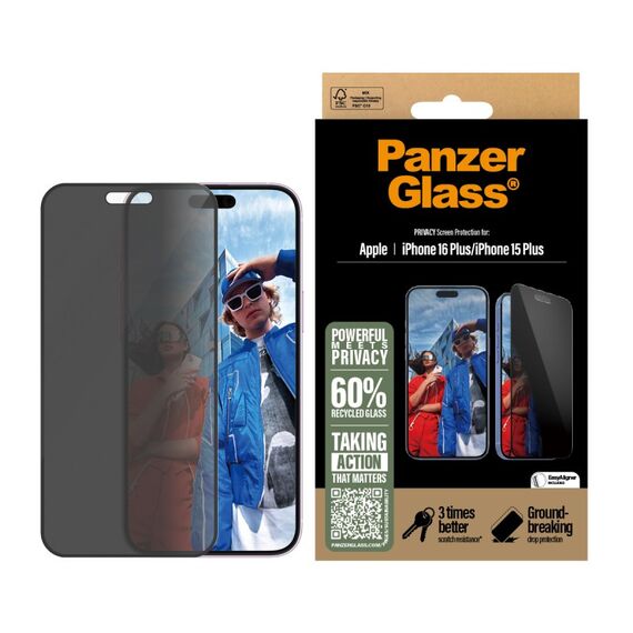 PanzerGlass ® 2-Way Privacy Displayschutz iPhone 16 Plus | 15 Plus | Ultra-Wide Fit m. EasyAligner, 2 image