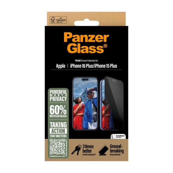 PanzerGlass ® 2-Way Privacy Displayschutz iPhone 16 Plus | 15 Plus | Ultra-Wide Fit m. EasyAligner, 3 image