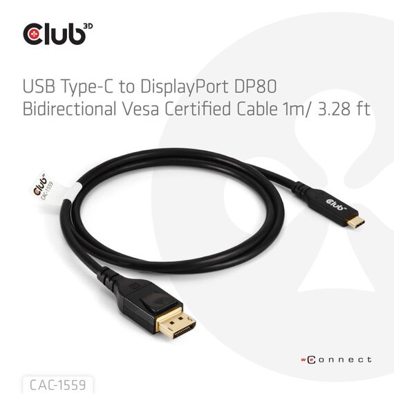 CLUB3D USB Type-C Cable to DP 2.1 Bi-Directional VESA DP80 Certified Cable M/M 1m/3.28ft, 3 image