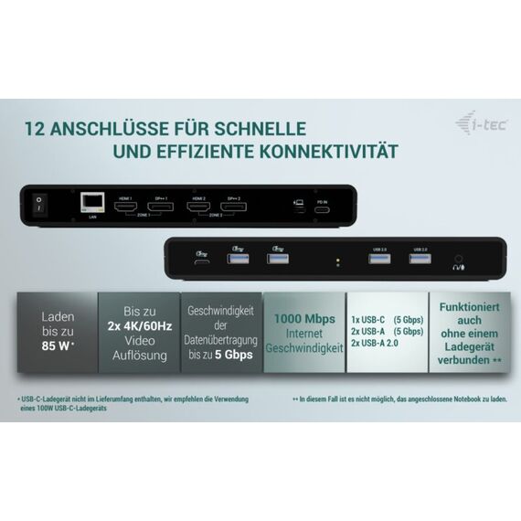 i-tec Universal Dual 4K Display Docking Station + Power Delivery 85W, 4 image