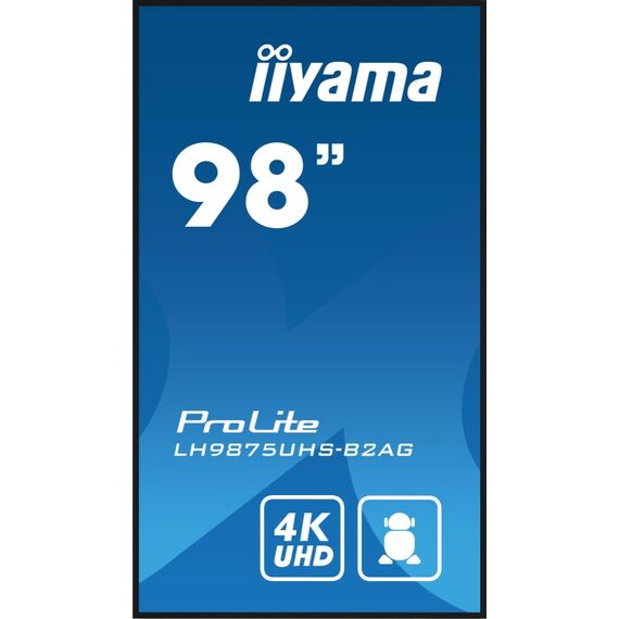 iiyama LH9875UHS-B2AG Signage-Display Digital Signage Flachbildschirm 2,48 m (97.5") LED WLAN 500 cd/m² 4K Ultra HD Schwarz Eingebauter Prozessor Android 11 24/7, 3 image