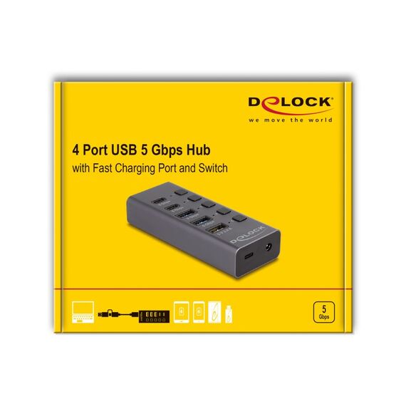 DeLOCK 64248 Schnittstellen-Hub USB 3.2 Gen 1 (3.1 Gen 1) Type-C 5000 Mbit/s Grau, 4 image